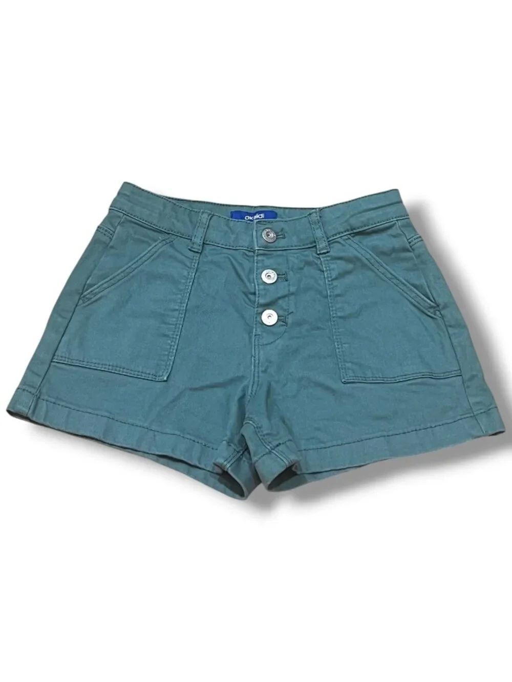 Okaidi Green twill Shorts Snap Button-fly Pockets Size 7Y